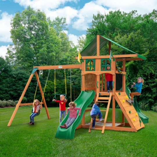 Outing w/ Tube Slide w/ Deluxe Green Vinyl Canopy and Treehouse Add-On Outing w/ Tube Slide w/ Deluxe Green Vinyl Canopy and Treehouse Add-On